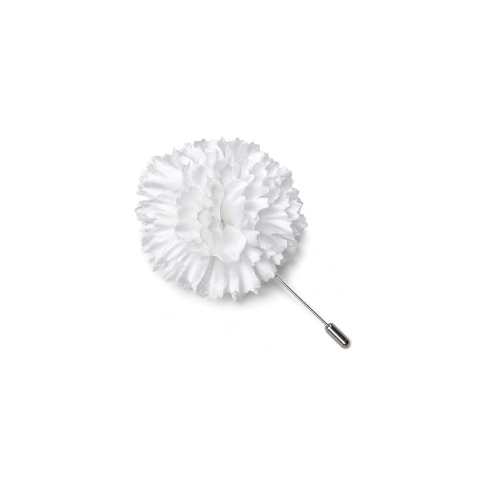 White Carnation Boutonniere Stick Pin, Handmade Satin Lapel Flower for Weddings & Formal Wear, Made in New York Since 1916 – M&S Schmalberg