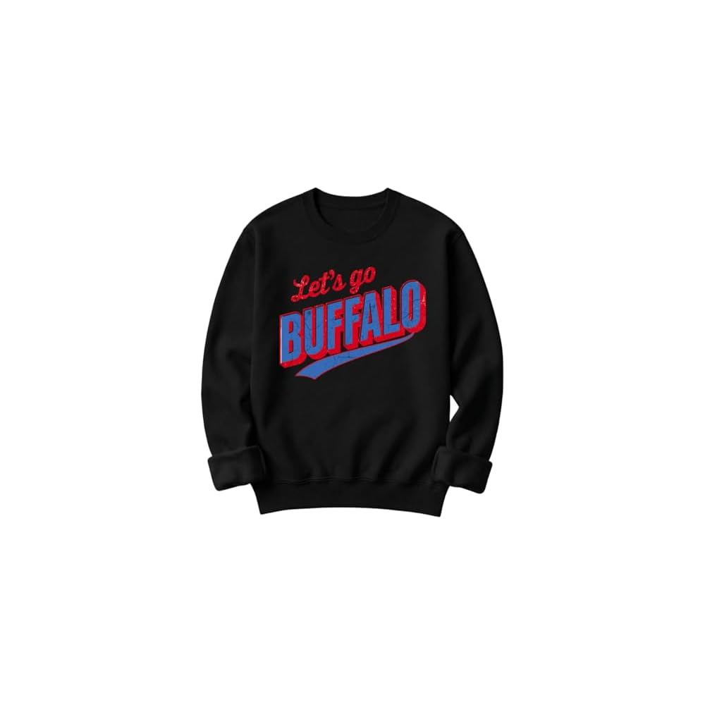 Daytee Retro Let's Go Buffalo Sweatshirt - Vintage Look Distressed Buffalo Game Day Crewneck