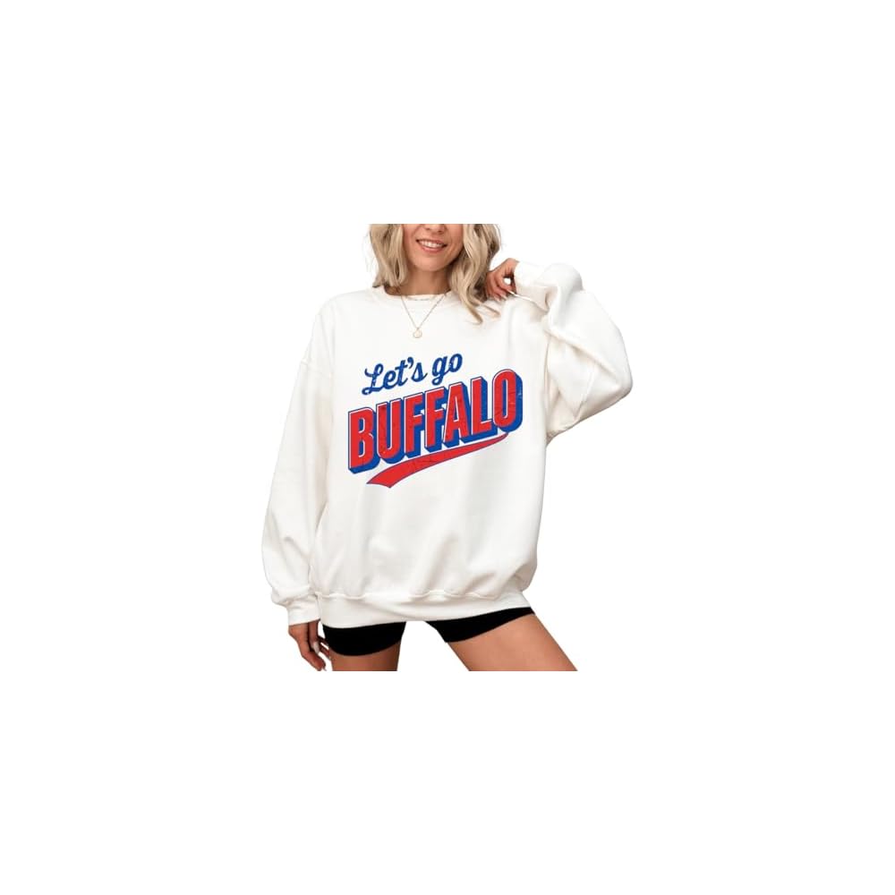 Daytee Retro Let's Go Buffalo Sweatshirt - Vintage Look Distressed Buffalo Game Day Crewneck
