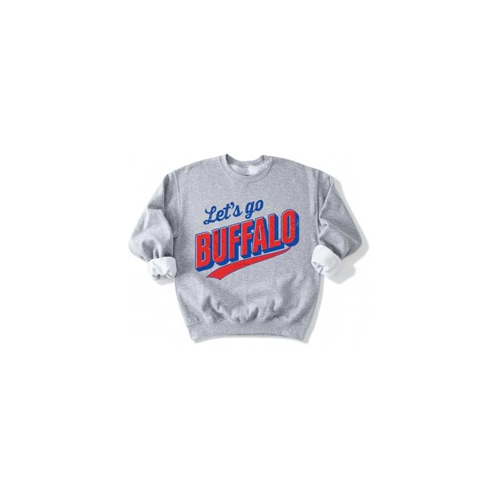 Daytee Retro Let's Go Buffalo Sweatshirt - Vintage Look Distressed Buffalo Game Day Crewneck