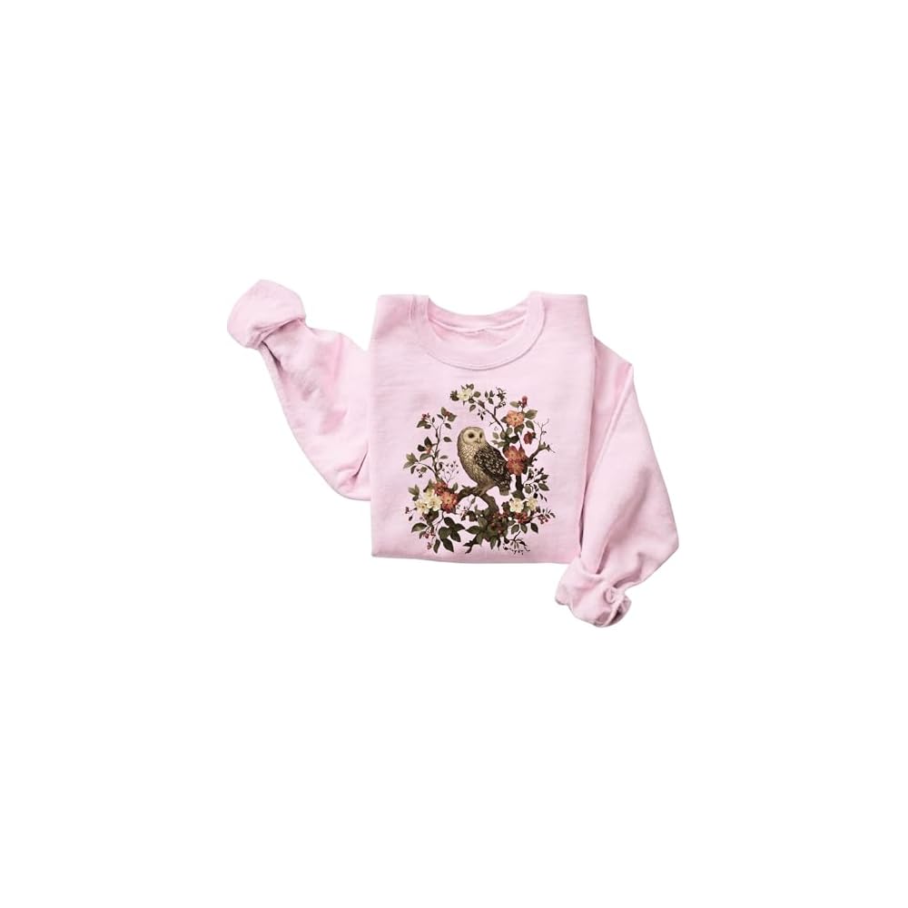 FITIN Vintage Owl Floral Graphic Sweatshirt – Nature Bird Botanical Aesthetic Unisex Cozy Crewneck Pullover