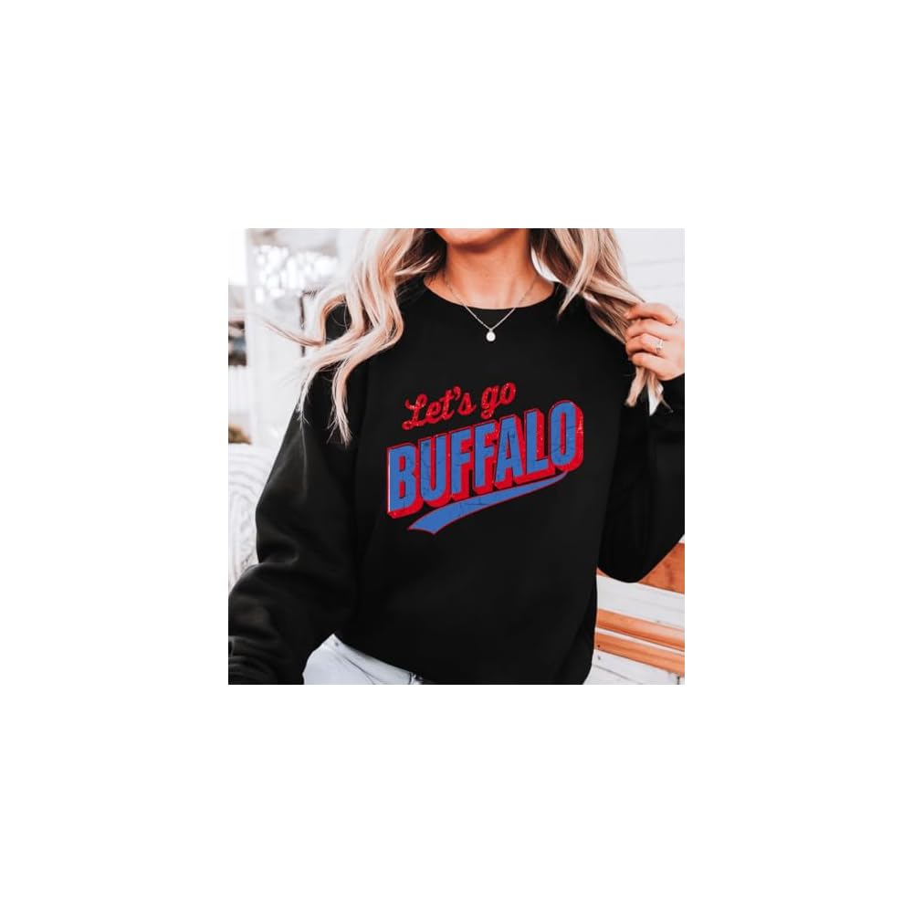 Daytee Retro Let's Go Buffalo Sweatshirt - Vintage Look Distressed Buffalo Game Day Crewneck
