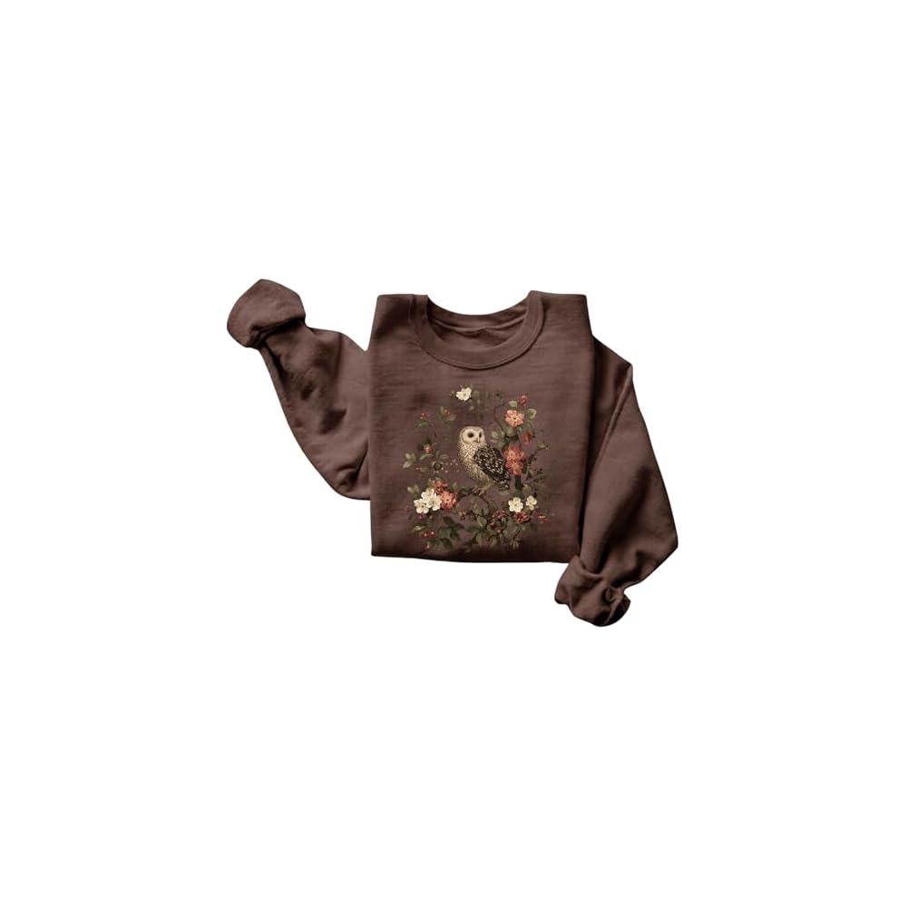 FITIN Vintage Owl Floral Graphic Sweatshirt – Nature Bird Botanical Aesthetic Unisex Cozy Crewneck Pullover