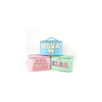 Personalized Cosmetic Case Makeup Bag Sewn on Chenille Patches Vanity Case with Handle Custom Nylon Pouch Case Toiletry Bag Bridesmaid Gifts