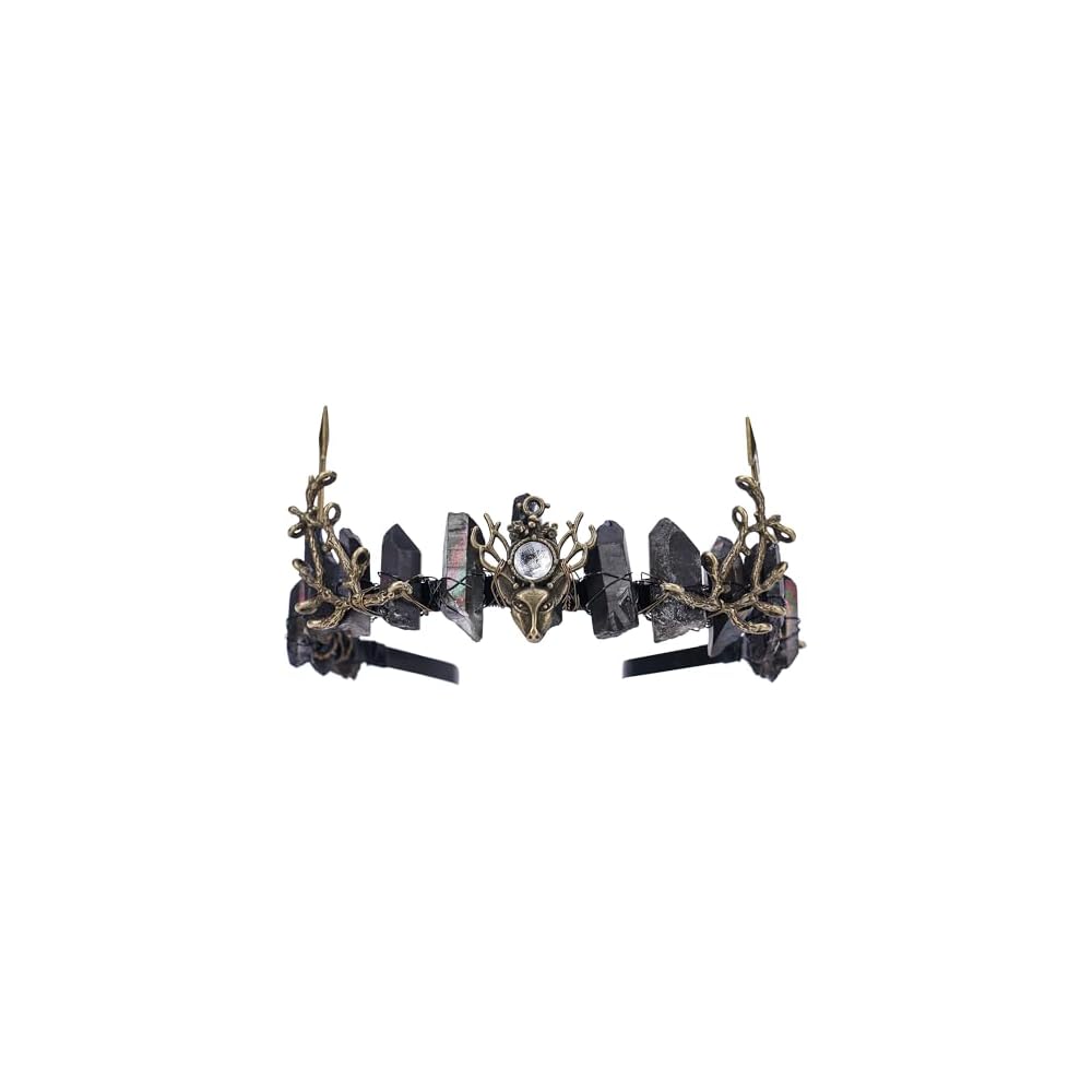 Black Fairy Crystal Crown - Elf Raw Quartz Tiara Forest Witch Crown