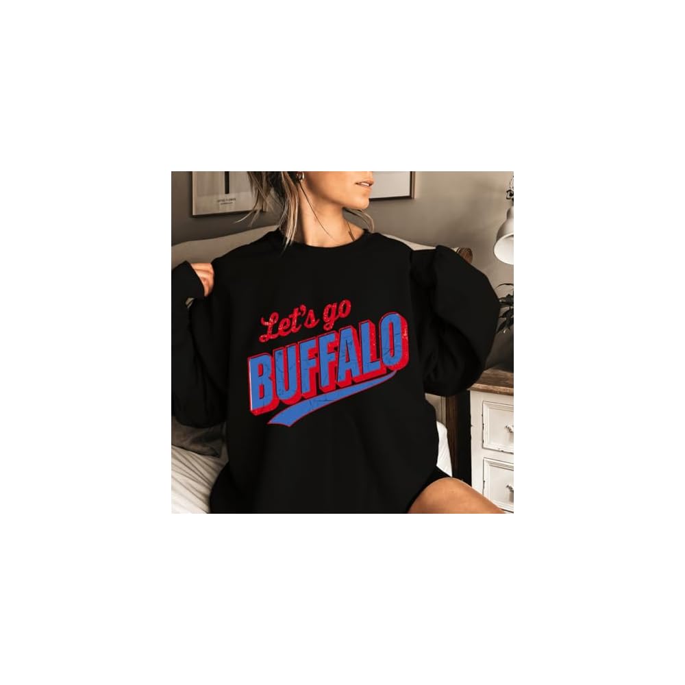 Daytee Retro Let's Go Buffalo Sweatshirt - Vintage Look Distressed Buffalo Game Day Crewneck