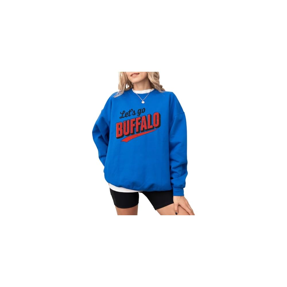 Daytee Retro Let's Go Buffalo Sweatshirt - Vintage Look Distressed Buffalo Game Day Crewneck