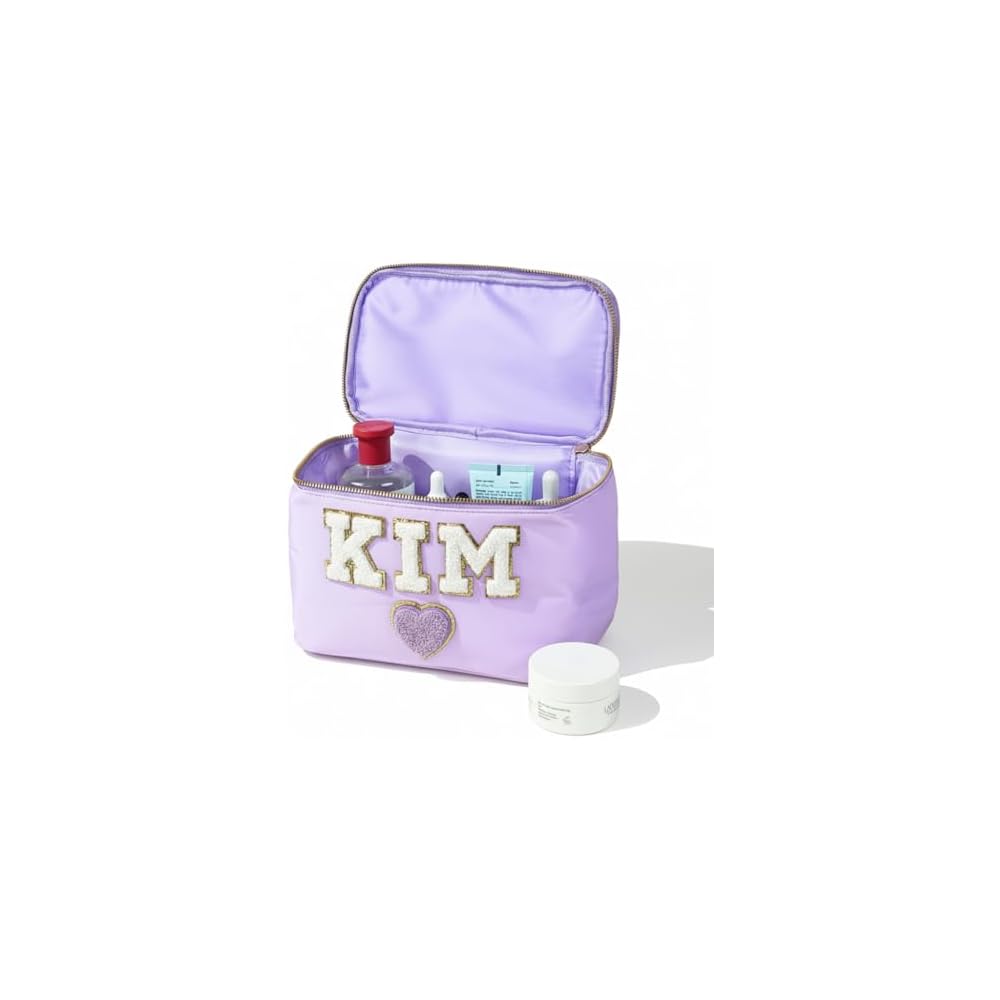 Personalized Cosmetic Case Makeup Bag Sewn on Chenille Patches Vanity Case with Handle Custom Nylon Pouch Case Toiletry Bag Bridesmaid Gifts