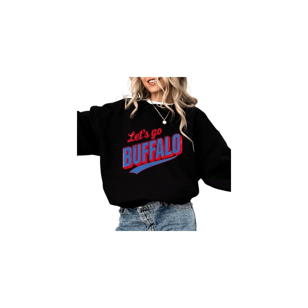 Daytee Retro Let's Go Buffalo Sweatshirt - Vintage Look Distressed Buffalo Game Day Crewneck