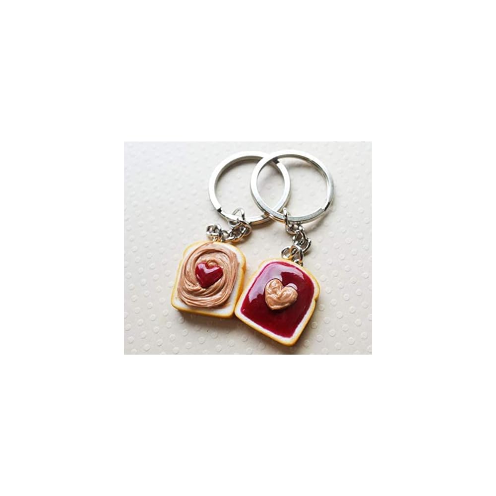 Handmade Strawberry Heart Peanut Butter and Jelly Best Friend Key Chain Set, BFF key Chains, Bestie Keychains