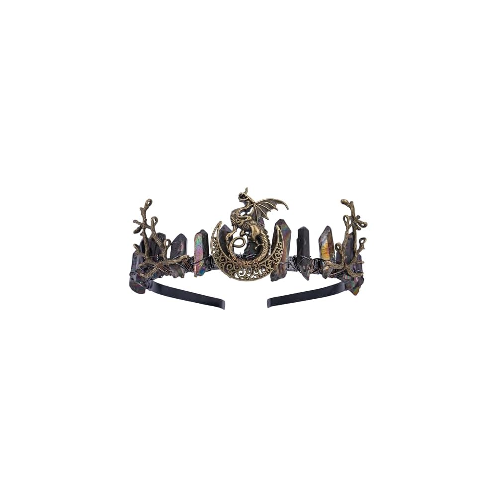 Black Fairy Crystal Crown - Elf Raw Quartz Tiara Forest Witch Crown