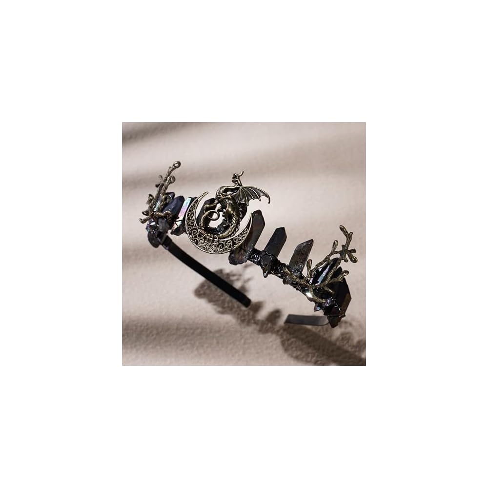 Black Fairy Crystal Crown - Elf Raw Quartz Tiara Forest Witch Crown