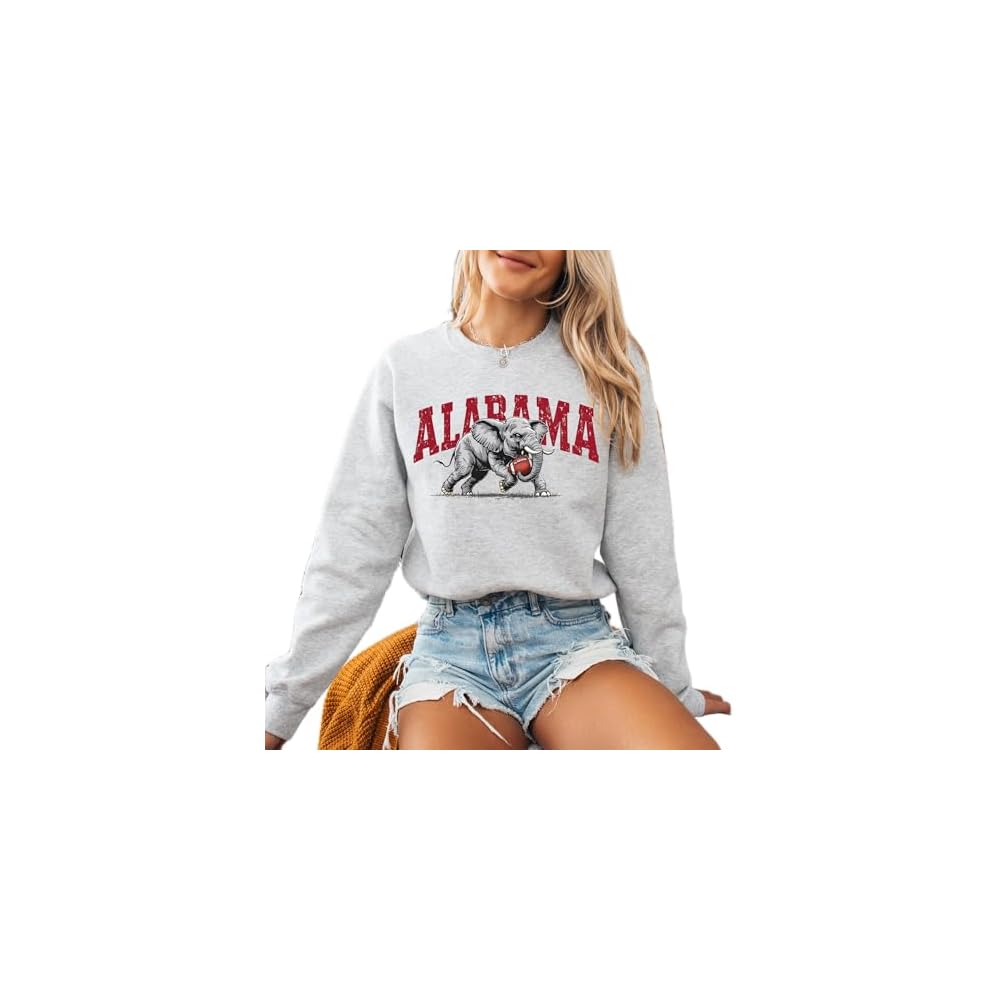 Alabama Elephant Football Sweatshirt – Vintage Sport Grey Crewneck Pullover – Retro Game Day Apparel for Men & Women