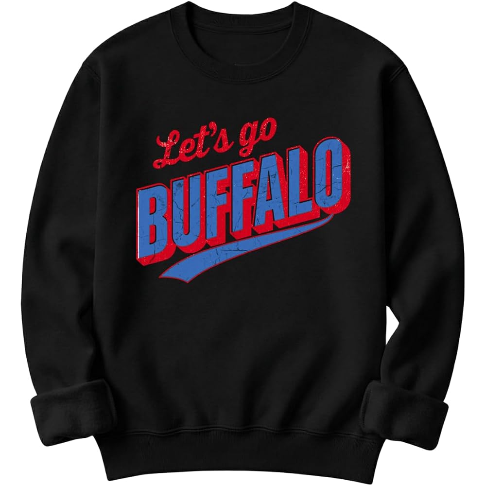 Daytee Retro Let's Go Buffalo Sweatshirt - Vintage Look Distressed Buffalo Game Day Crewneck