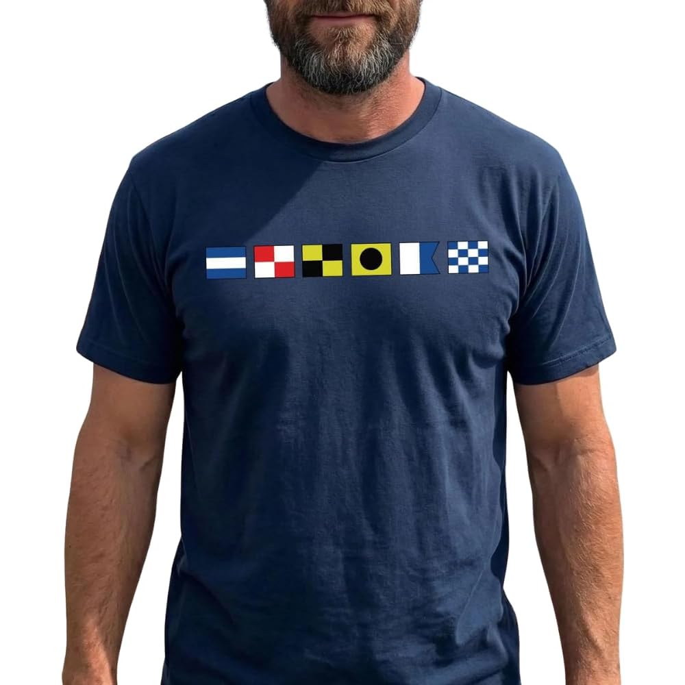 Personalized Name in Nautical Flags Shirt – Custom Maritime Signal Flag T-Shirt, Captain Nautical Flag Shirt for Sailors & Boat Lovers