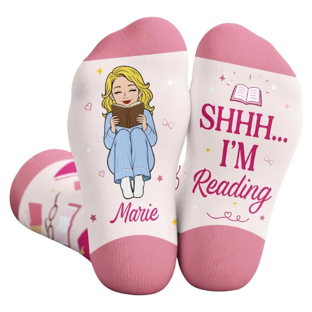 Shh I'm Reading Custom Crew Socks - Bookish Gift For Book Lovers, Bookworms