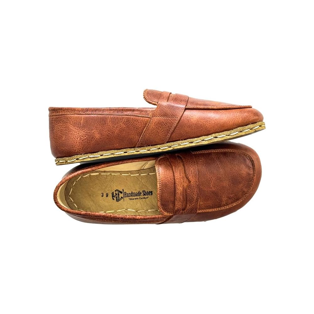 Grounding Shoes For Women, Barefoot Leather Shoes,Earthing With Copper Rivet, Wide Toe Box, Minimalistic Shoes, Gifts For Him | Crazy Brown