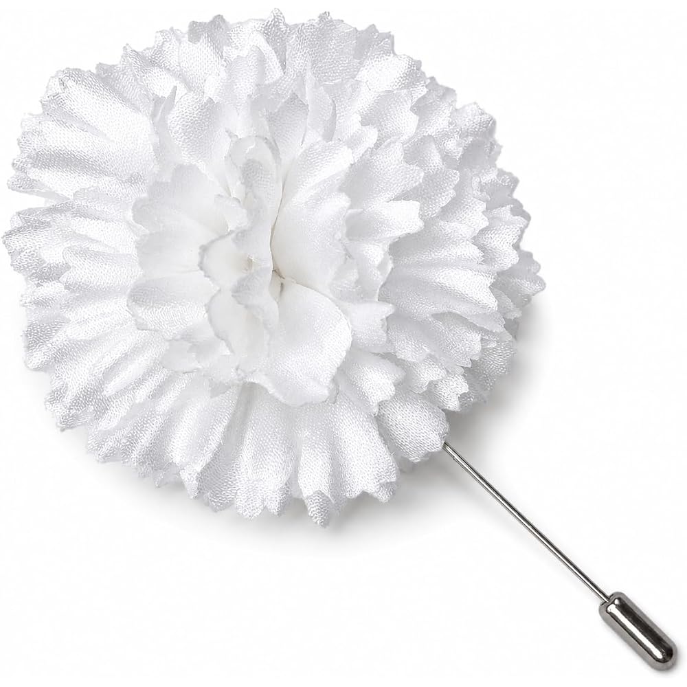 White Carnation Boutonniere Stick Pin, Handmade Satin Lapel Flower for Weddings & Formal Wear, Made in New York Since 1916 – M&S Schmalberg