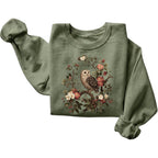 FITIN Vintage Owl Floral Graphic Sweatshirt – Nature Bird Botanical Aesthetic Unisex Cozy Crewneck Pullover